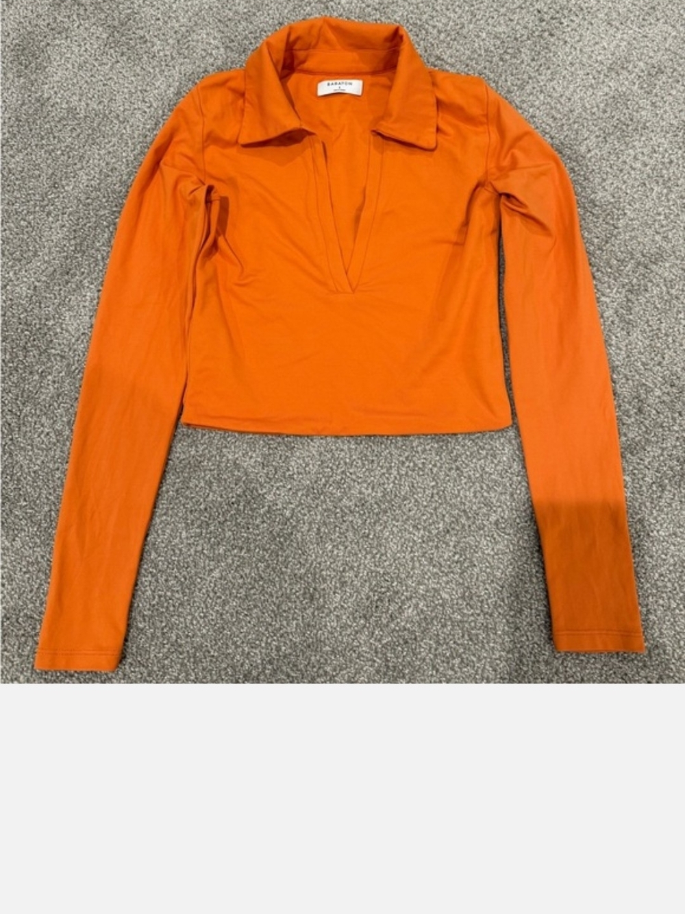 Babaton Bright Orange Long-Sleeve Collared V-Neck Top